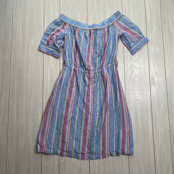 Frame Women's Blue & Purple Multi Linen Striped Mini Dress Size Small - Picture 1 of 11
